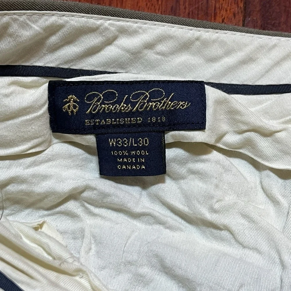 BROOKS BROTHERS Pants Men 33x30 Tan 100% Wool Wedding Formal Flaw Office Read*